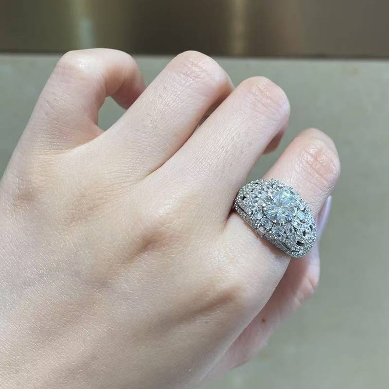 Affordable Luxury满钻Women's RingS925银镀白金定制选款主石Moissanite2.0ct/副石高碳钻